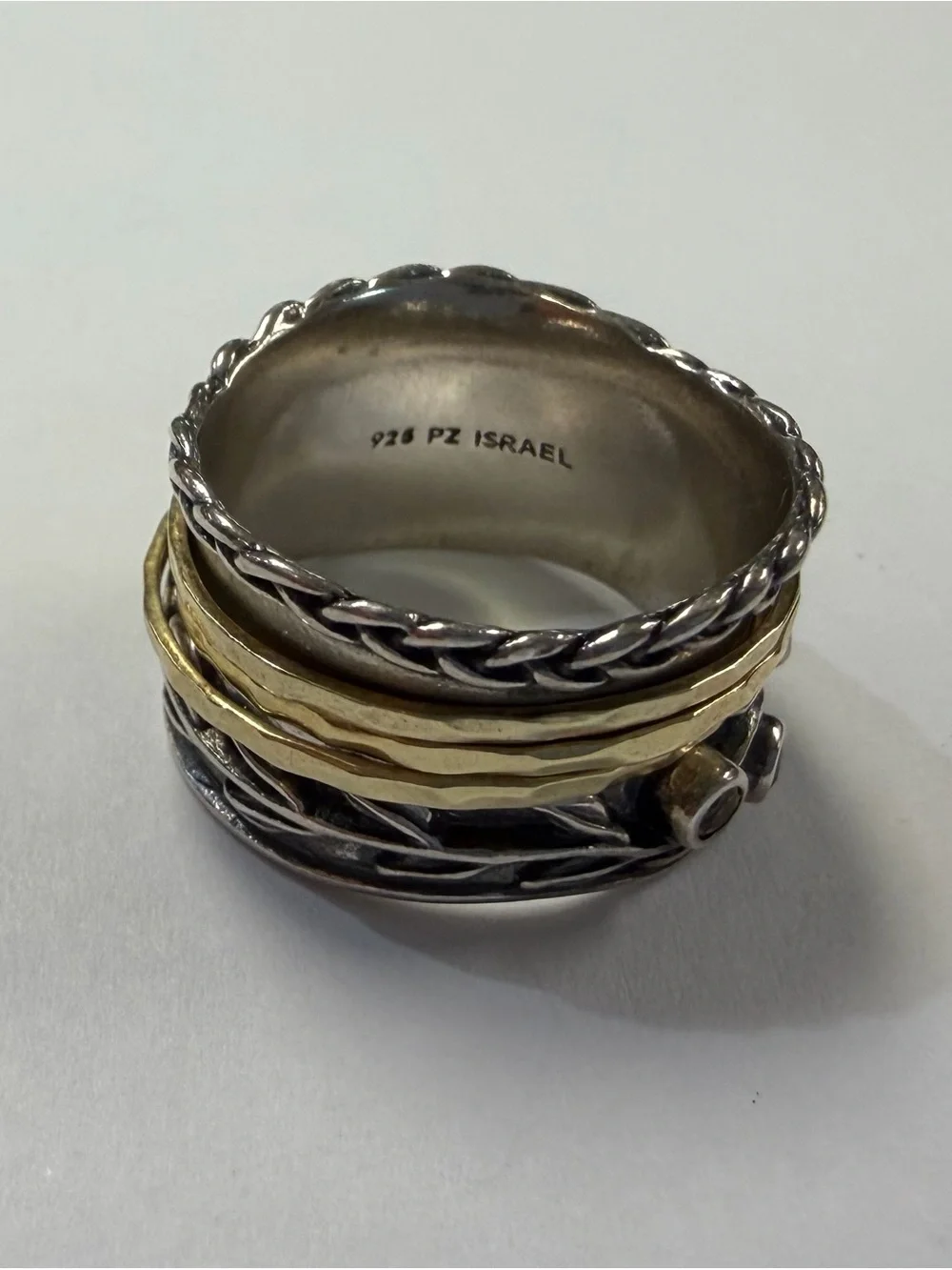 Or Paz PZ Israel Sterling Silver Wide Band Spinner Ring Size 10.75